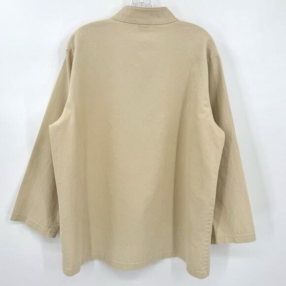 Eileen Fisher L Brushed Stretch Cotton Twill Stand Collar Barn Shacket STAINS - Picture 2 of 14
